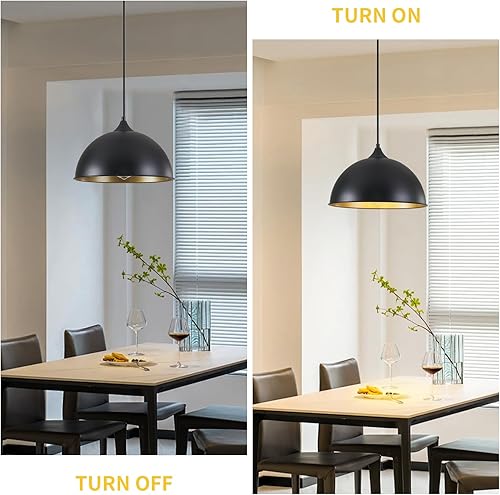 Miniatura 4 de Luces colgantes para isla de cocina, 12 pulgadas, cúpula negra y dorada, lámpara colgante industrial vintage para granja, comedor, restaurante,