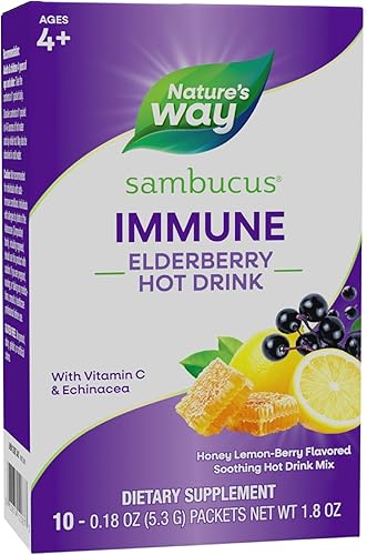 Nature's Way Sambucus - Mezcla de bebida caliente de saúco con vitamina C y equinácea, apoyo inmunológico*, sabor a miel y bayas de limón, 10