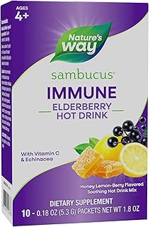 Nature's Way Sambucus Elderberry Hot Drink Mix with Vitamin C and Echinacea, Immune Support*, Honey Lemon-Berry Flavored, 10 Packets