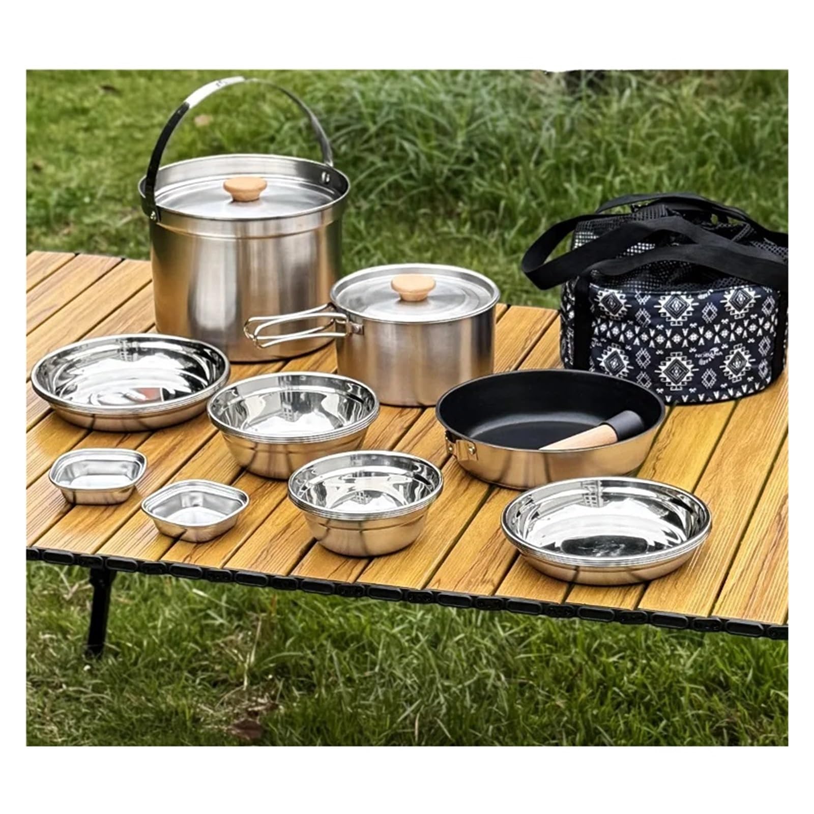 Juego de ollas for acampar al aire libre, 14 Uds., 22(14 piece pot set)