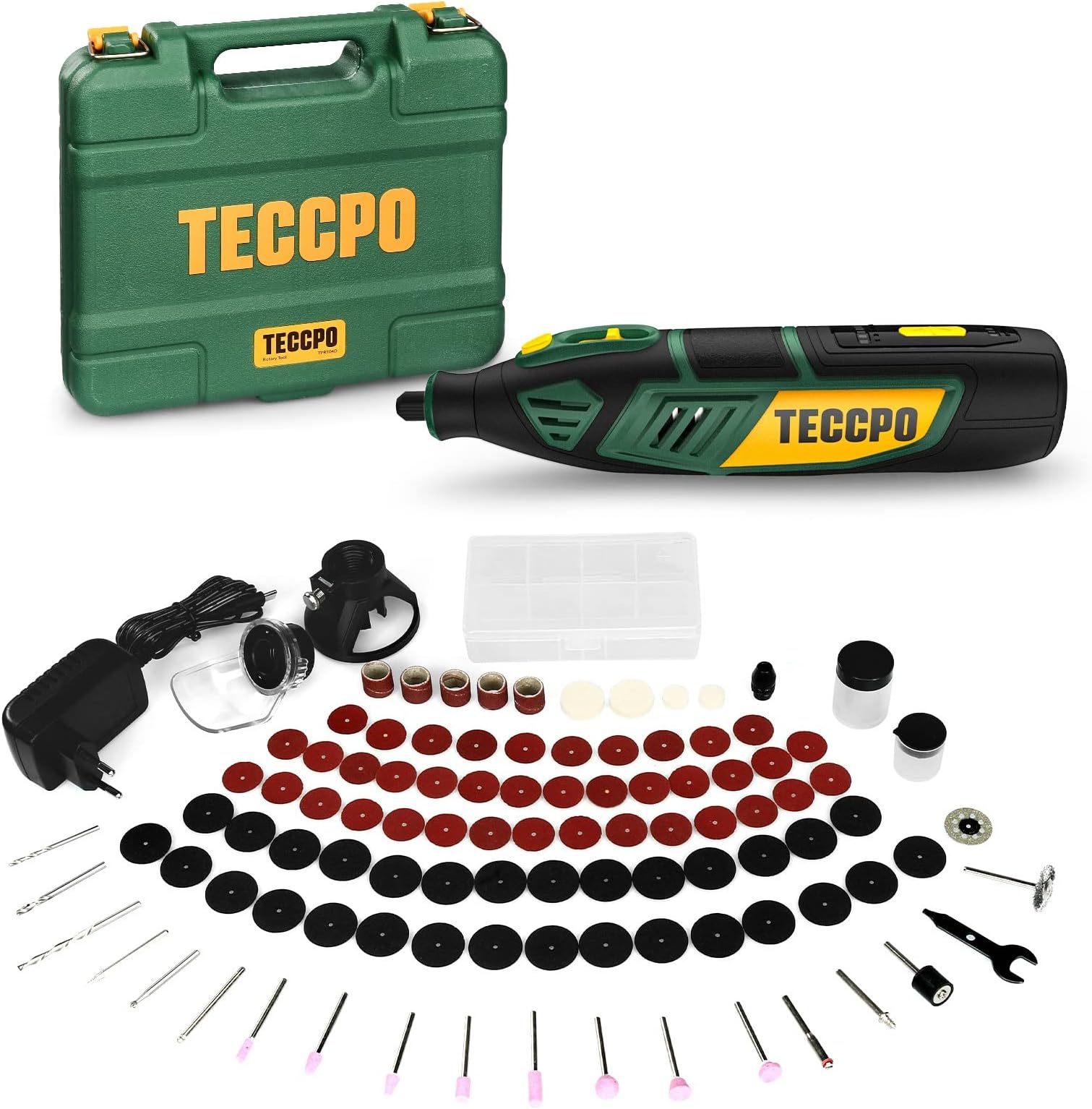 TECCPO TDRT03P 12V Cordless Multifunction Rotary Tool with Battery, 6 Variable Speeds 5000-28000 RPM, with 80 Accessories, for Cutting and Carving, Easy to Carry