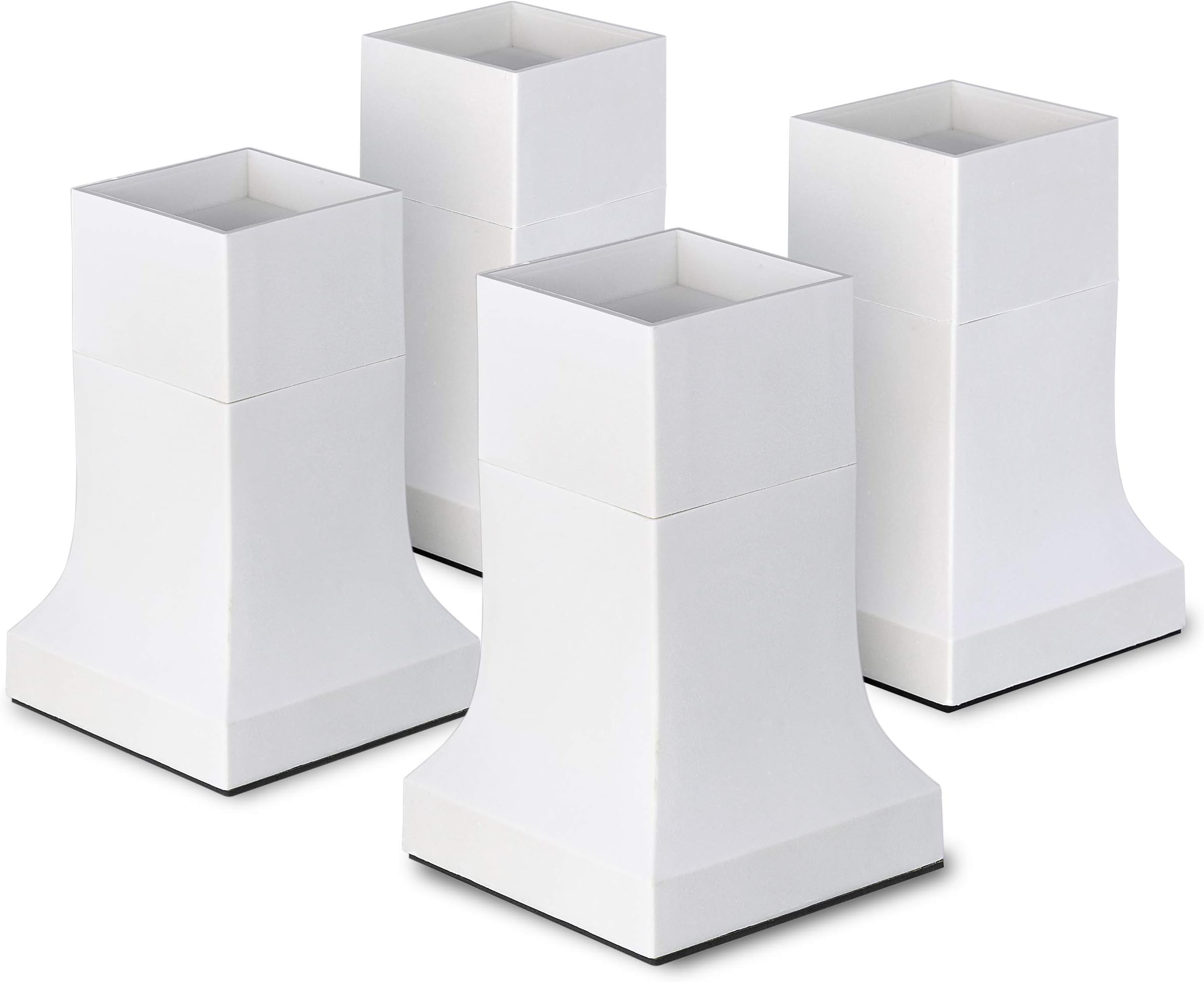 Pat. Bed Risers, Set of 4 with Adjustable Height from 4” to 6”, Matte White - Stylish, Modern Furniture Lifters with Non-Scratch, Non-Slip Rubber Foot - Extra-Tall Bed Lifts for Couch, Chair, Table
