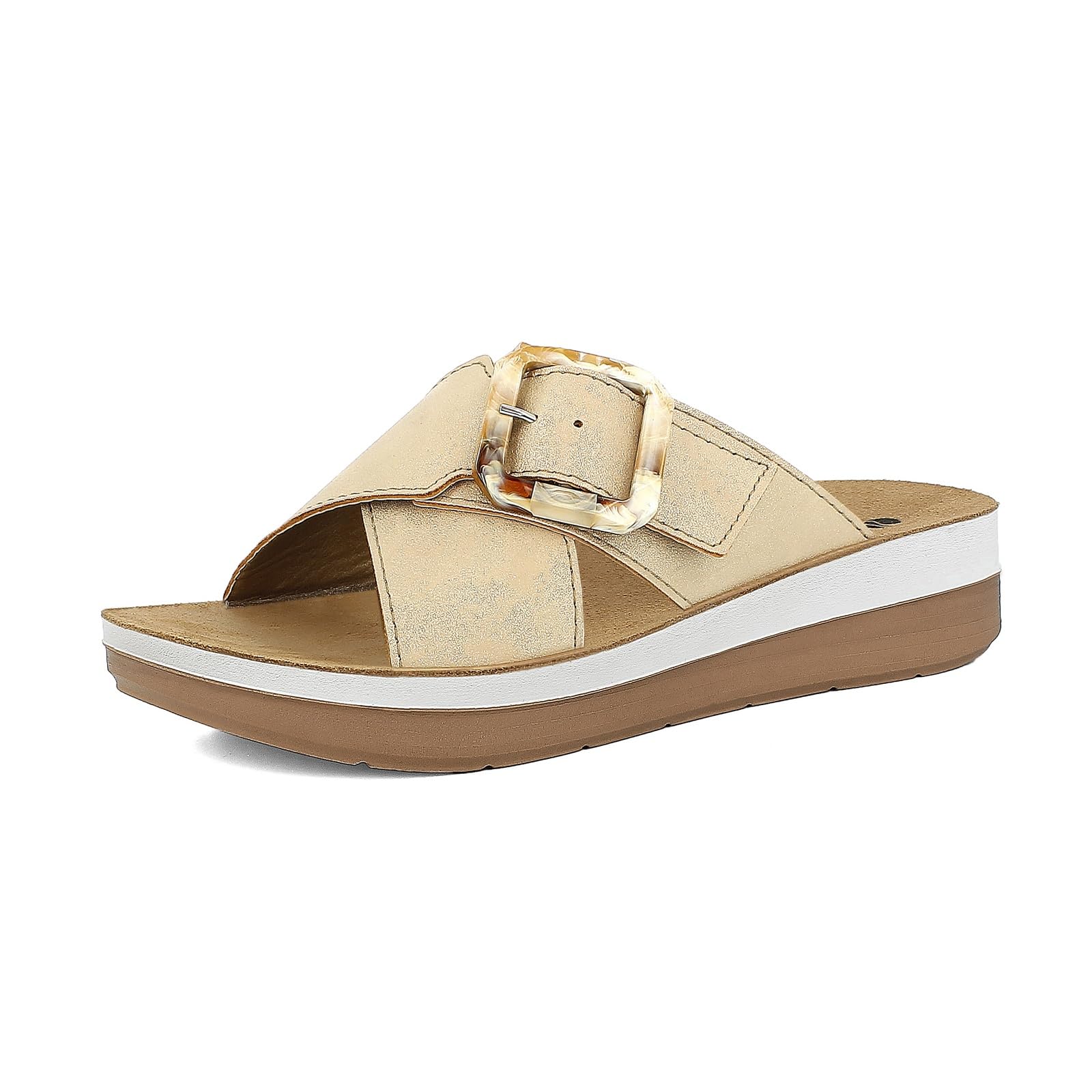 inblu Ciabatte Donna Con Zeppa 4cm E Fibbia Quadrata,plantare In Vera Pelle Imbottito CiabattaDonna