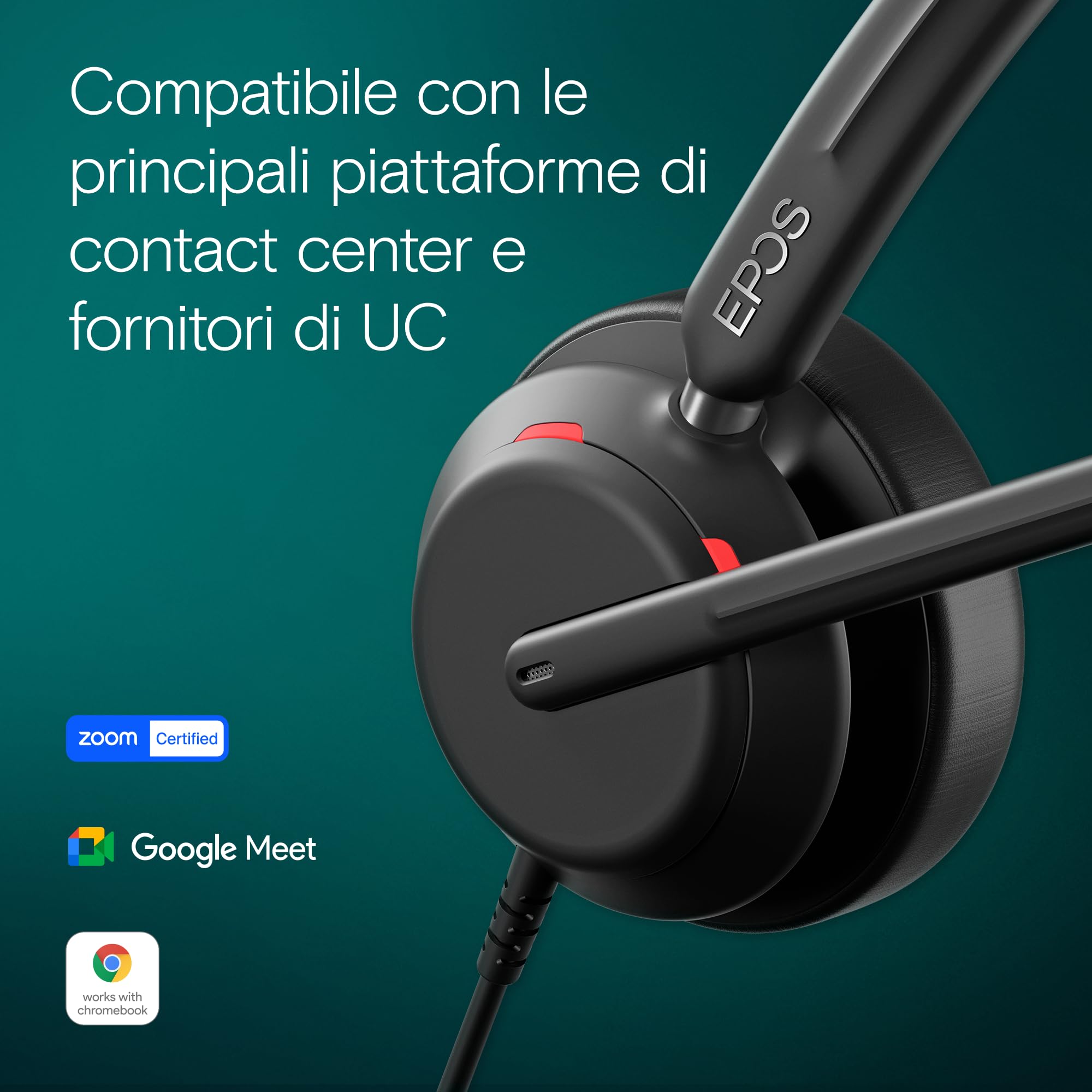 EPOS IMPACT 760T Cuffie con Cavo per PC, Doppio Padiglione, Microfono Noise-Cancelling, Certificato Teams, USB-C e USB-A, Controlli In-Line, Super Wideband Audio, Comode per Lavoro e Smart Working