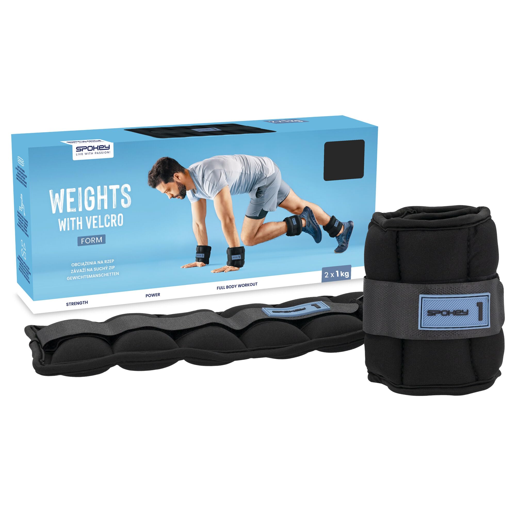 Spokey Form 2 x 0,5 kg / 1 kg / 1,5 kg / 2 kg / pesi da polso da 3 kg, pesi regolabili per caviglie o gambe, nero