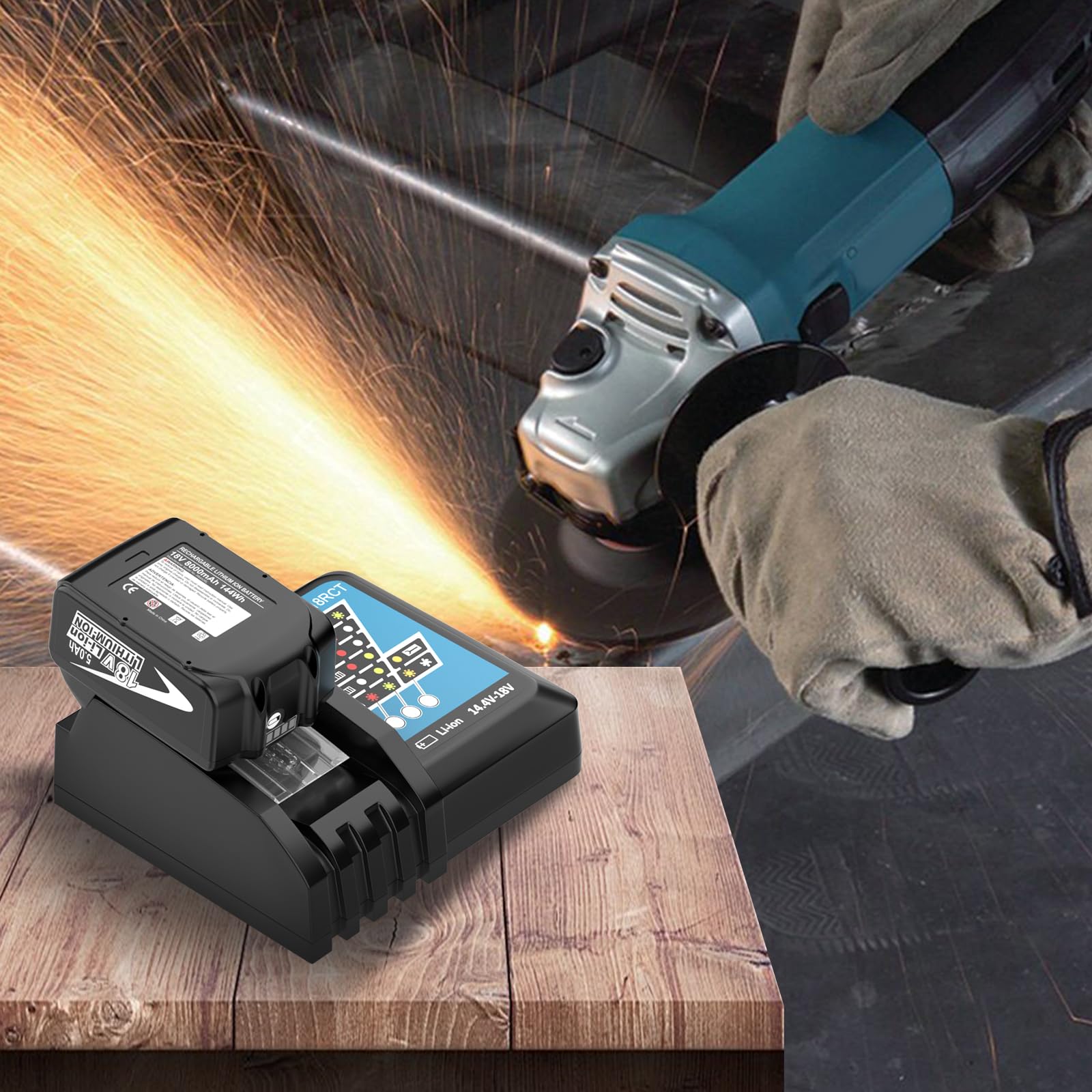 2pcs BL1860 5,5Ah batería de Repuesto para Makita batería 18V con Cargador | Repuesto para Makita Cargador 18V DC18RCT Compatible para 14.4V-18V BL1860 BL1850B