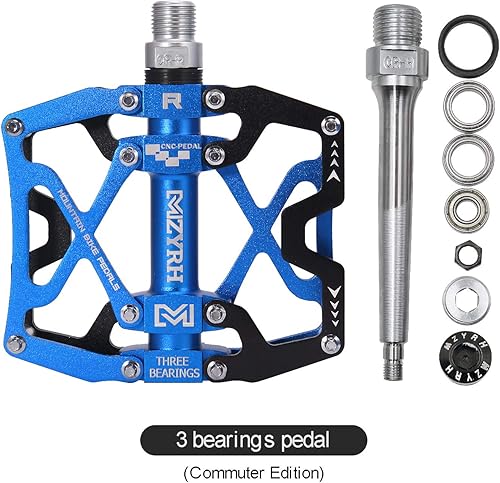 Vista 67 de MZYRH Pedales de bicicleta de montaña, ultrarresistentes, coloridos mecanizados CNC, 9/16 pulgadas, sellados con 3 pedales de rodamiento Rodamientos