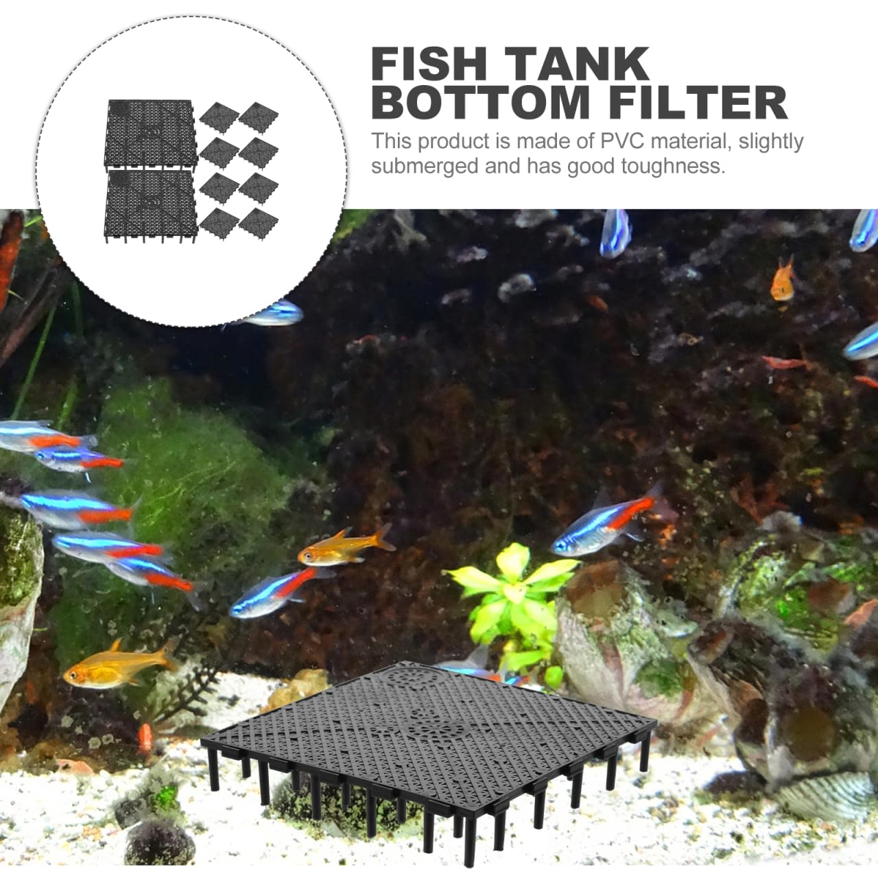 TEHAUX Lot de 10 plaques filtrantes pratiques en PVC pour aquarium - Plaque filtrante pratique en PVC - Noir - Plateaux de séparation d'aquarium de 150 litres