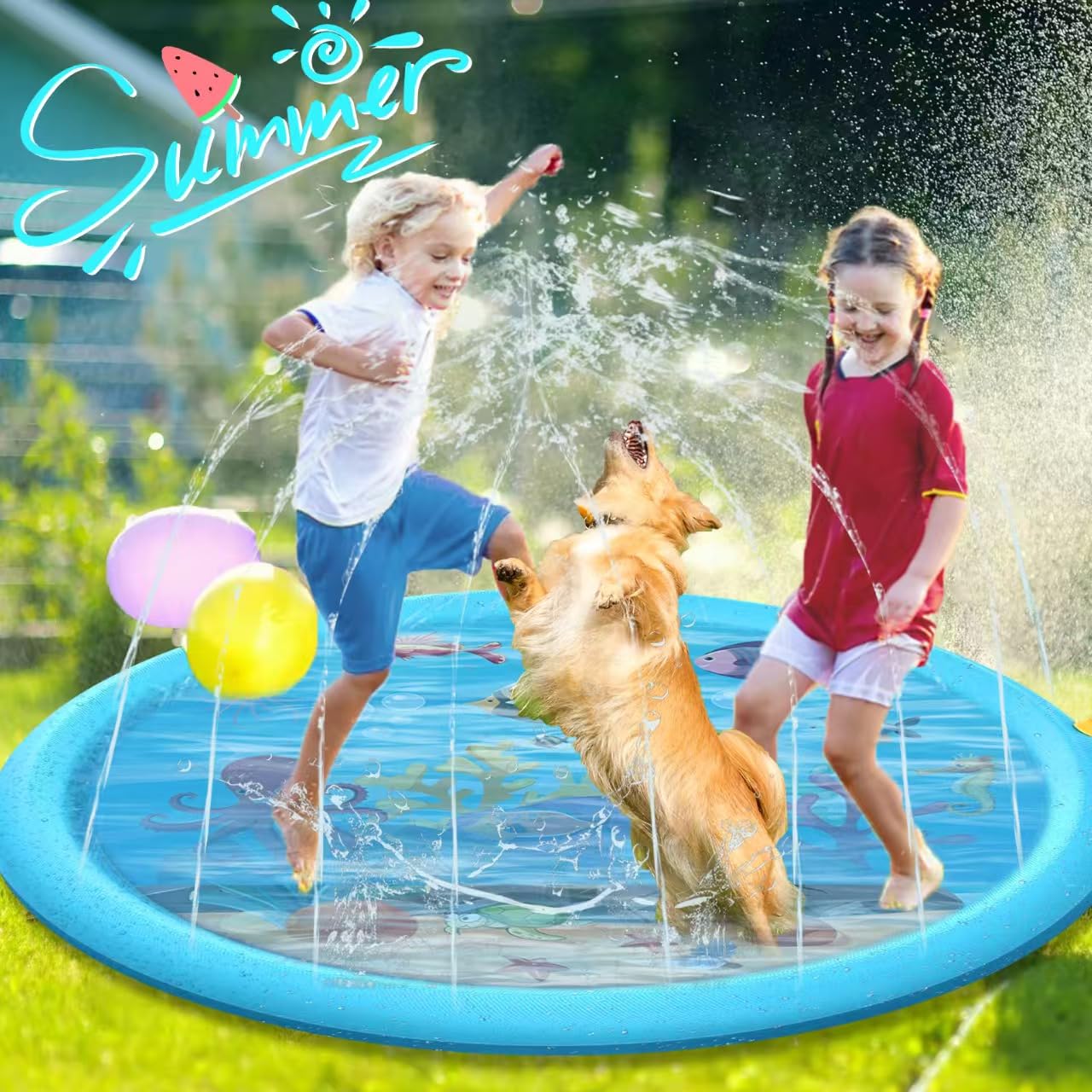 Splash Pad Wasserspielmatte 100/170cm - Delphin Sprinkler Für Kinder & Hunde