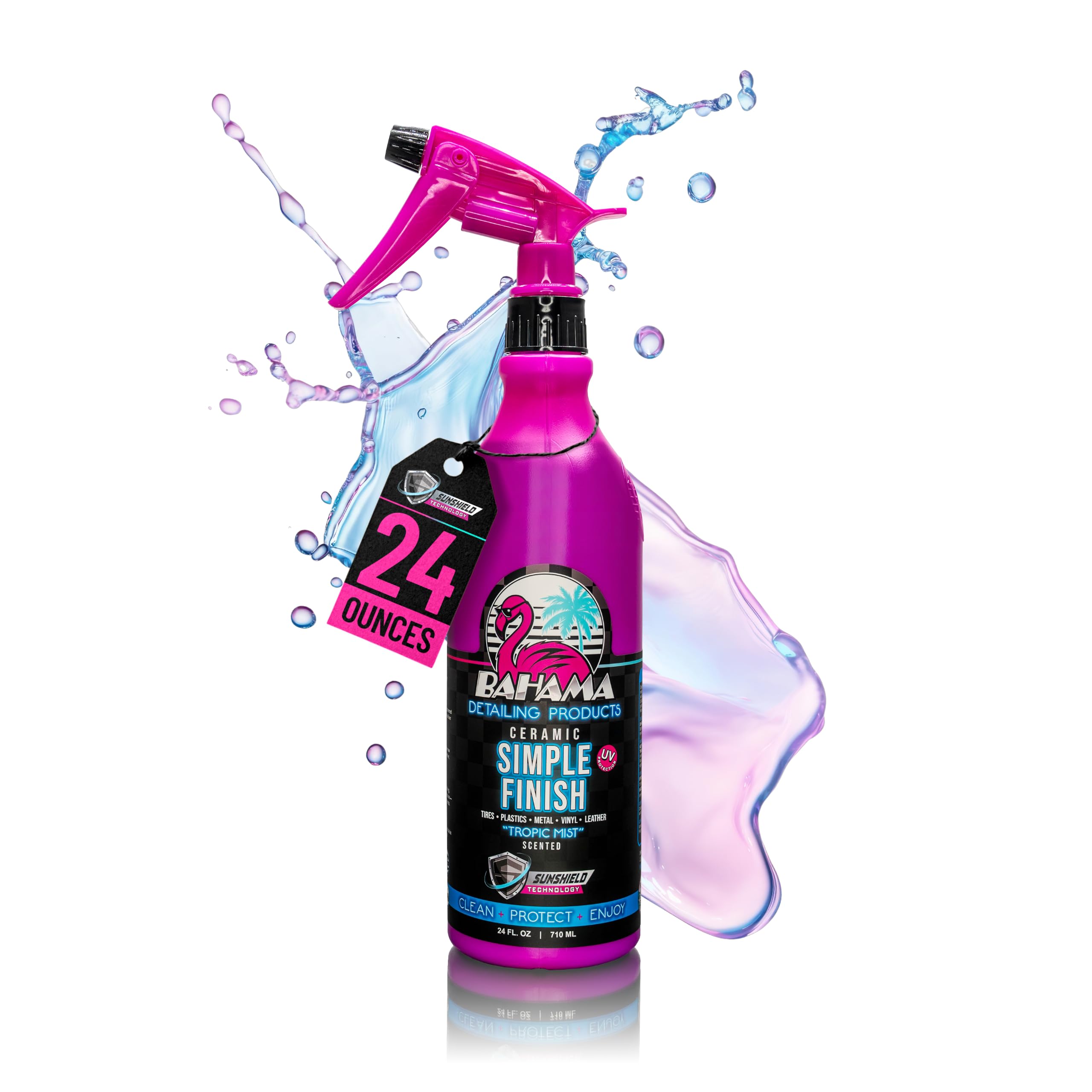 Bahama Ceramic Simple Finish – Tire &amp; Trim Dressing with SiO2 + Graphene Protection, No Sling Formula, UV &amp; Water Resistant Shine for Tires, Plastic, Vinyl &amp; Exterior Trim – Tropic Mist Scent – 24 oz