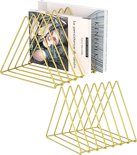 Urban Deco Organizador de escritorio triangular de alambre de metal para revistas, 7 secciones, organizador decorativo de carpetas de archivos de