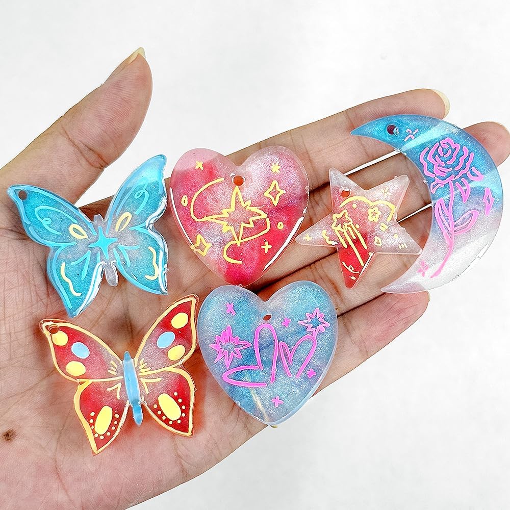 RESINWORLD 24-Cavity Butterfly Heart Star Moon Pendant Keychain Silicone Molds, Jewelry Resin Casting Mold with Hole