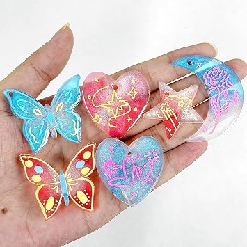 RESINWORLD 24-Cavity Butterfly Heart Star Moon Pendant Keychain Silicone Molds, Jewelry Resin Casting Mold with Hole