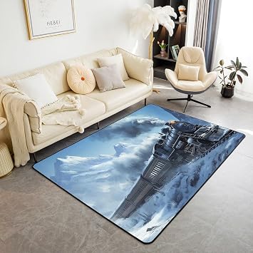 Erosebridal Kids Train Area Rug 411" x 33", Vintage Steam Train Carpet for Kids Girls Boys, Snow Mountain Scene Non Slip Indoor Floor Mat for Living Room, Transportation Vehicle Decorative Rug