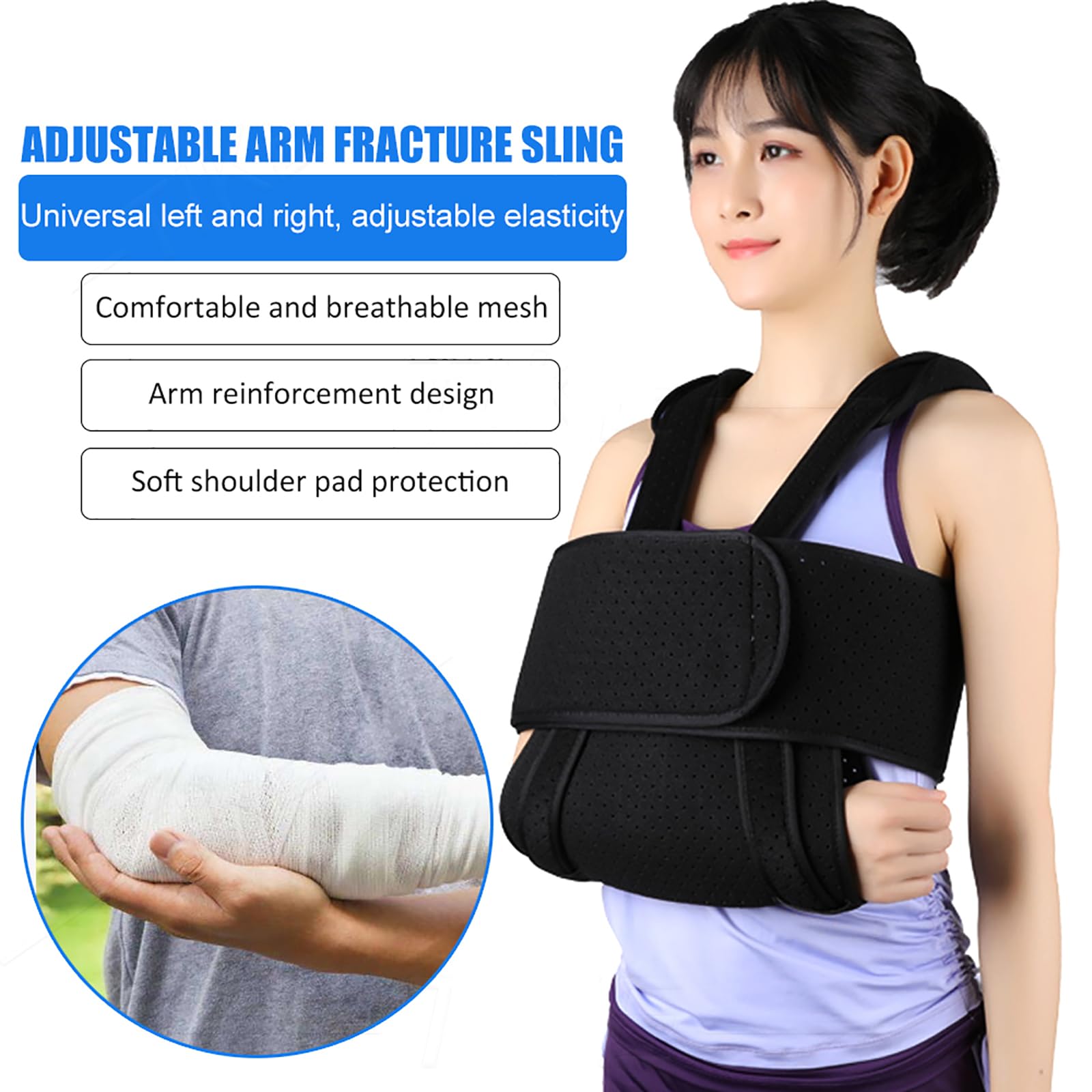 Inmovilizador de Hombro con Cabestrillo de Brazo, inmovilizador de Correa de Hombro Transpirable Ajustable, Tejido Compuesto Transpirable Perforado, tamaño Ajustable, para Soporte de muñeca,