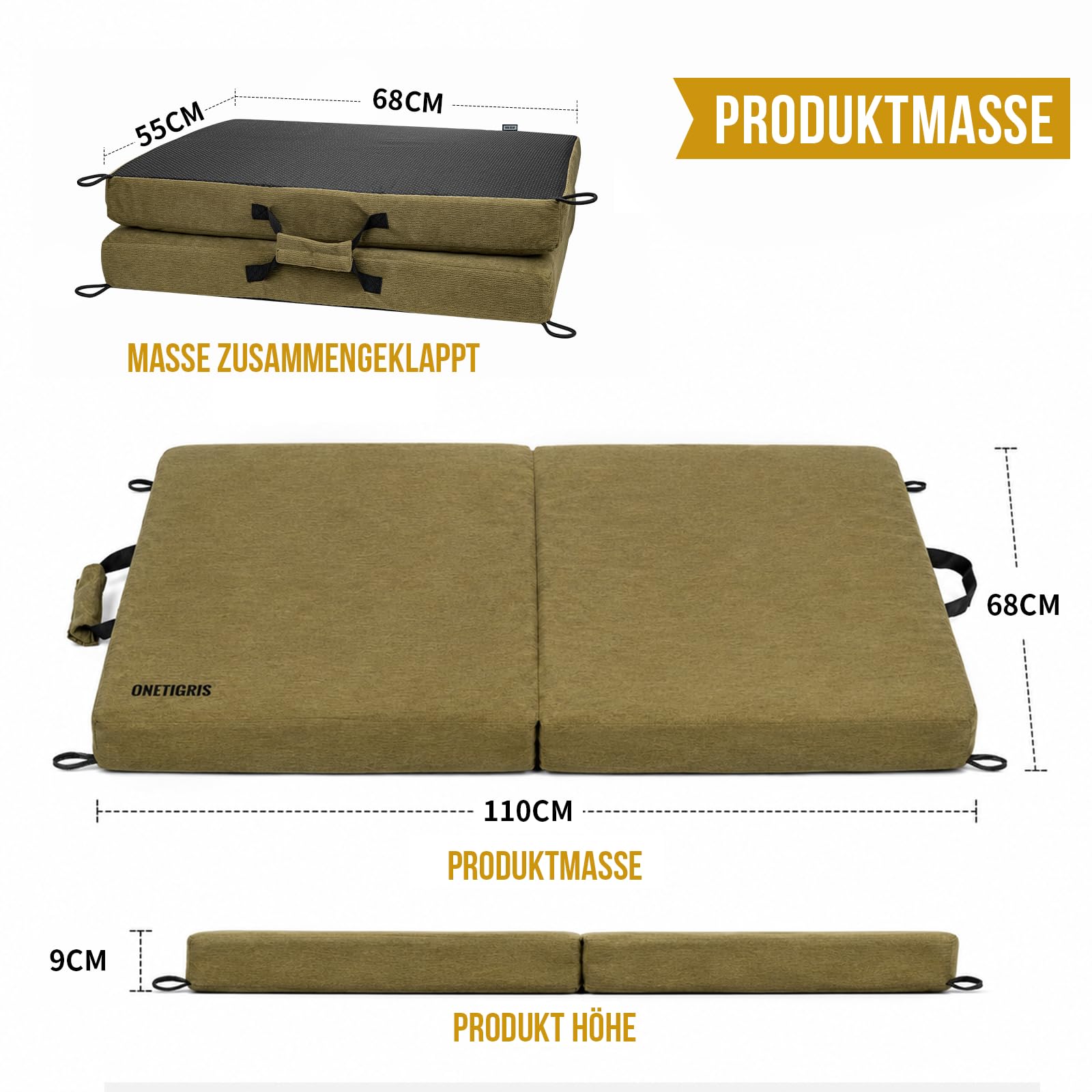 OneTigris Faltbare Hundematte 110 x 68 x 9cm Memory-Schaum Hundebett