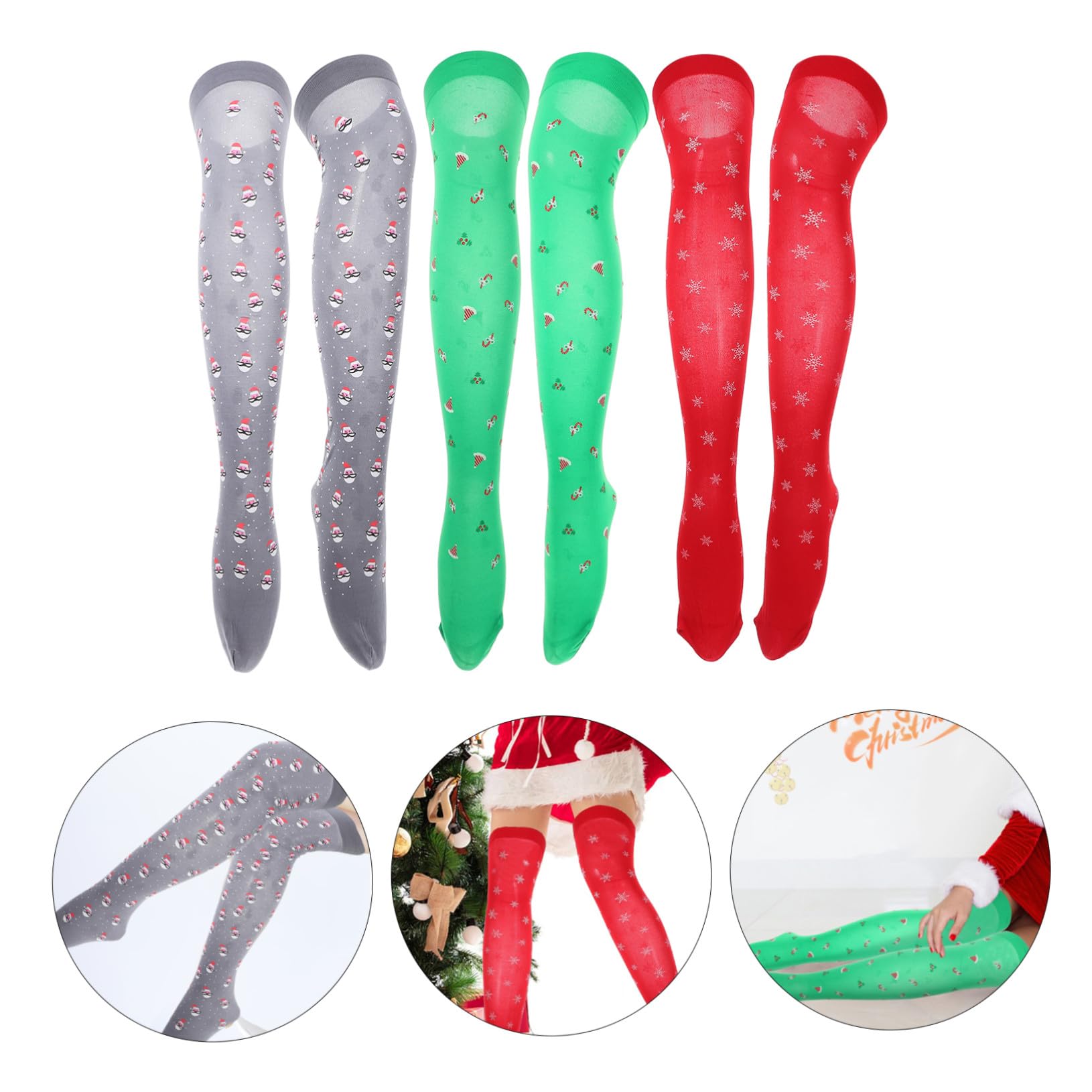 3 Pares Calcetines Navideños para Mujer Sobrecorte con Estampados de Santa y de Medias Transpirables y Decorativas para Fiesta y Regalo