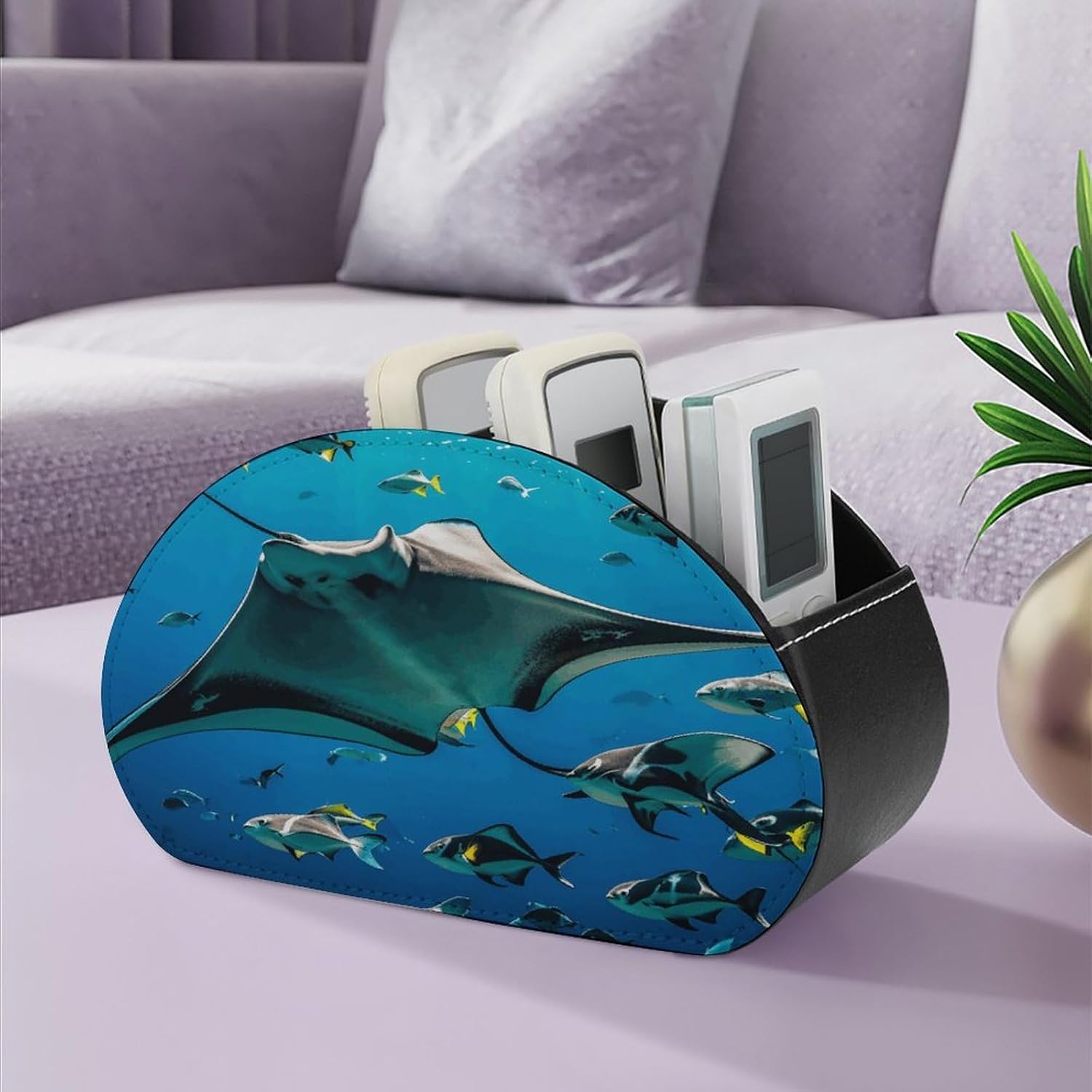 Manta Ray Fish PU Leather Remote Control Holder with 5 Compartments image 5