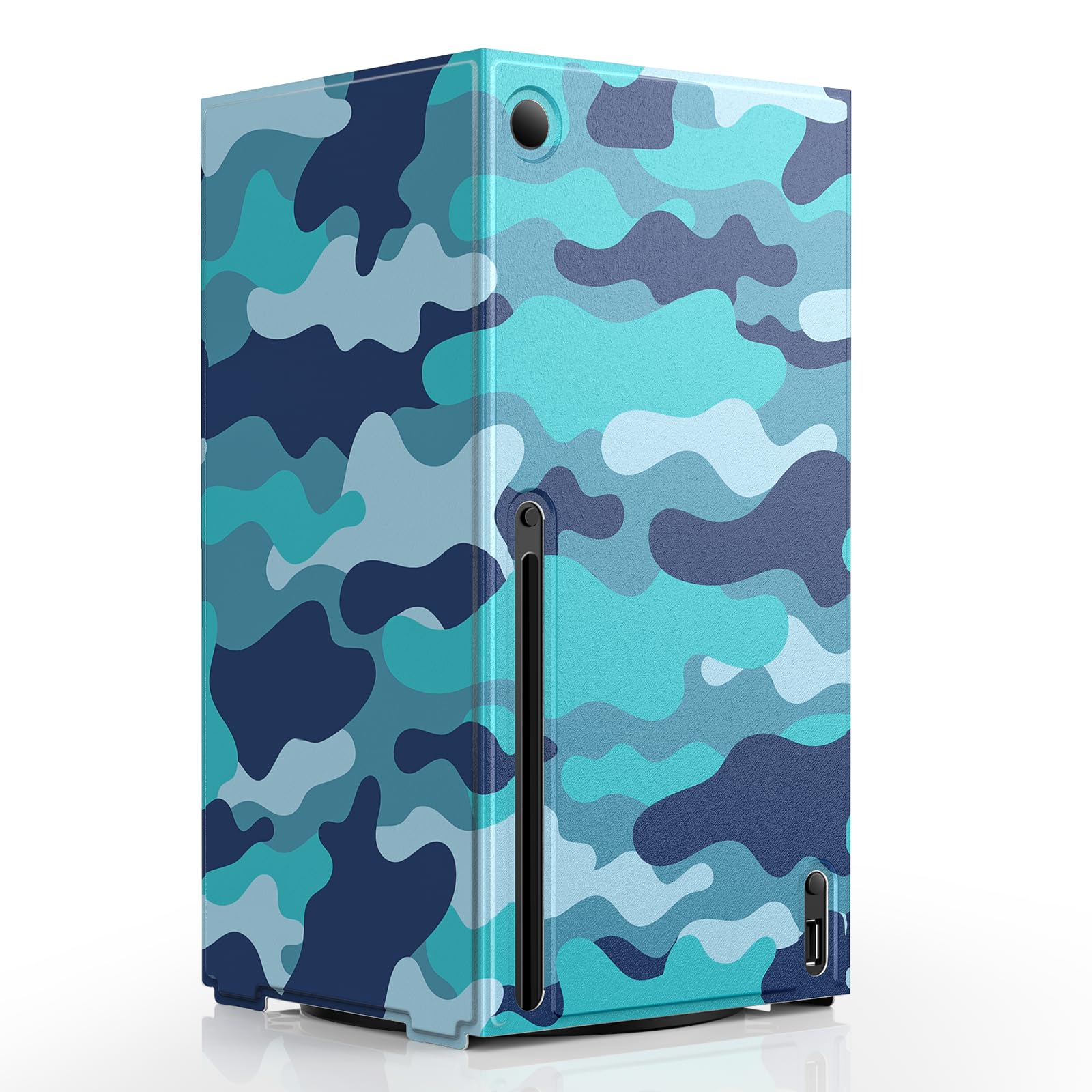 WOLIBEAR Magnetic Smart Wraps for Xbox Series X Console, Full Protection Protective Cover Case for Xbox Series X Accessories with Premium PU Leather and Soft Inner Lining - Blue Camo