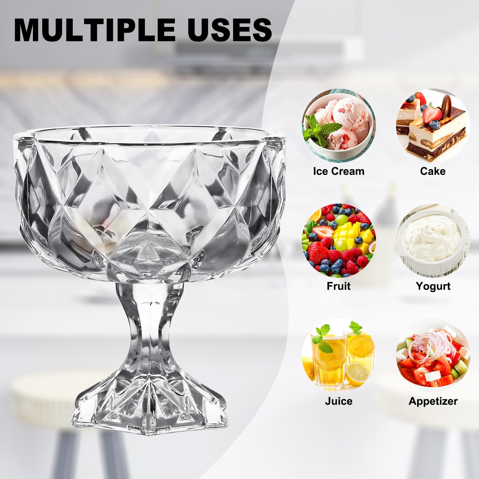 Set mit 6 Glasschalen mit Stiel, 300 ml, Eisbecher, Dessertschalen