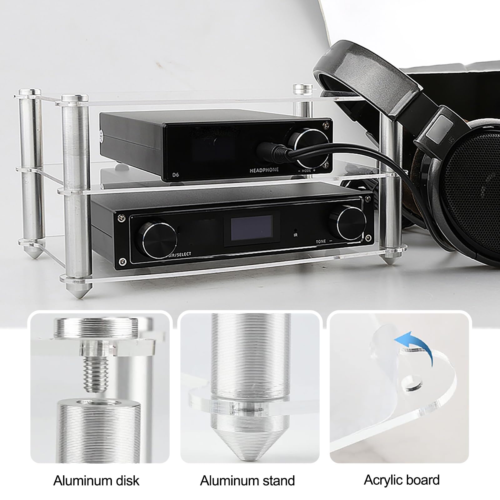 Supporto da tavolo nero in acrilico a 3 livelli per decoder via cavo, lettori DVD, TV Box e router, piccolo organizer moderno per sistemi di intrattenimento domestico