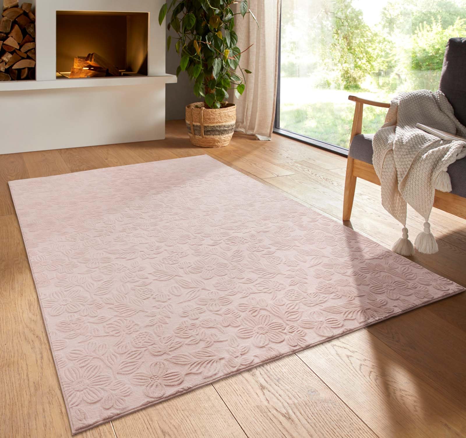 Taracarpet Kurzflor Boho Vintage Teppich waschbar, pflegeleicht geeignet für Wohnzimmer, Schlafzimmer und Kinderzimmer Kinderteppich auch als Badematte Badzimmerteppich Rosa Floral 050x080 cm