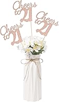 Vista 41 de Gexolenu Cheers to 21, paquete de 10 piezas de centros de mesa de cumpleaños número 21 con purpurina negra de doble cara para mesas, palitos
