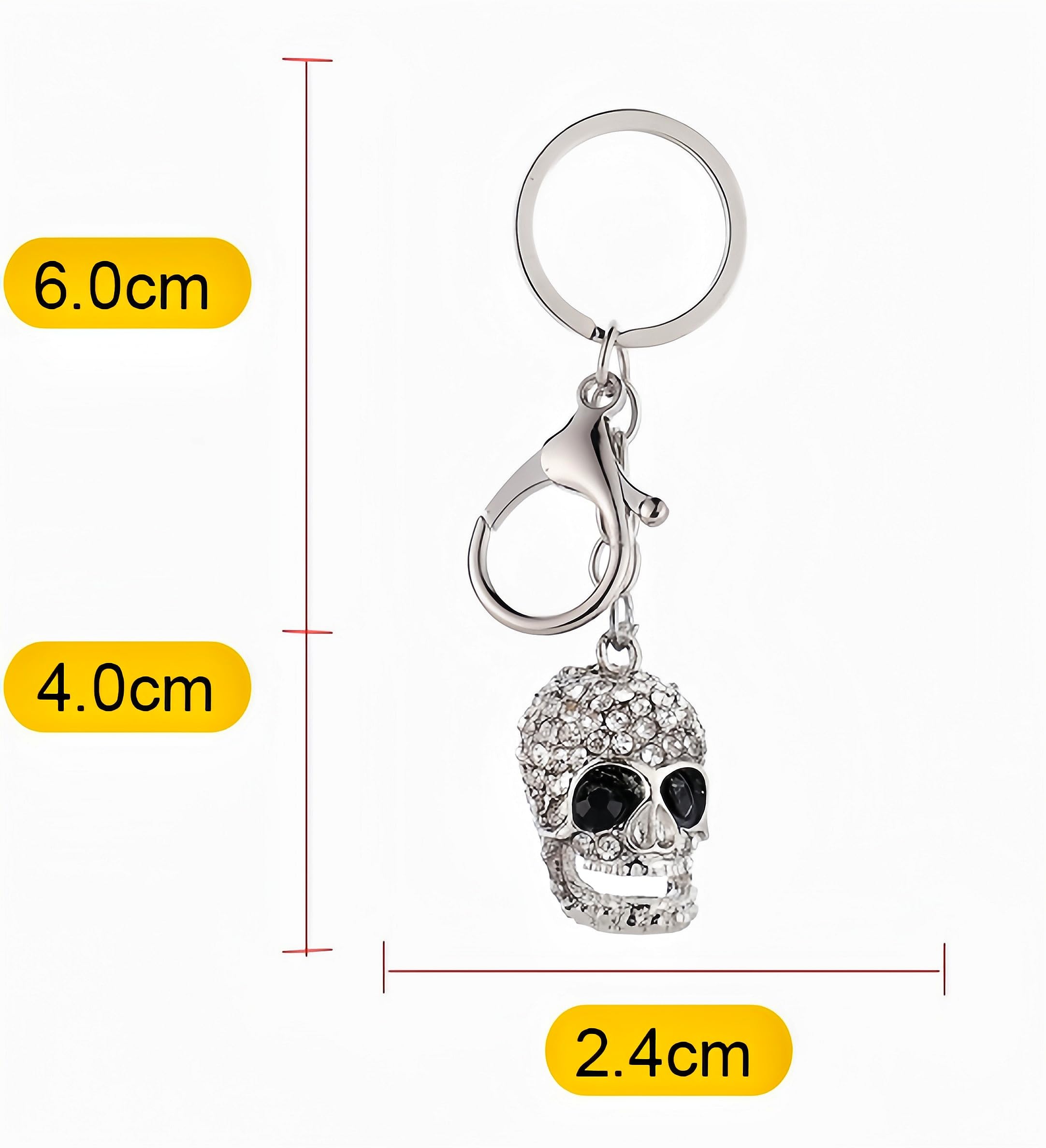 bstedyas Silver Skull Keychain Diamond Keychain Punk Style Rhinestone Key chains Crystal Skull Keyrings Car Keychains for Men Women