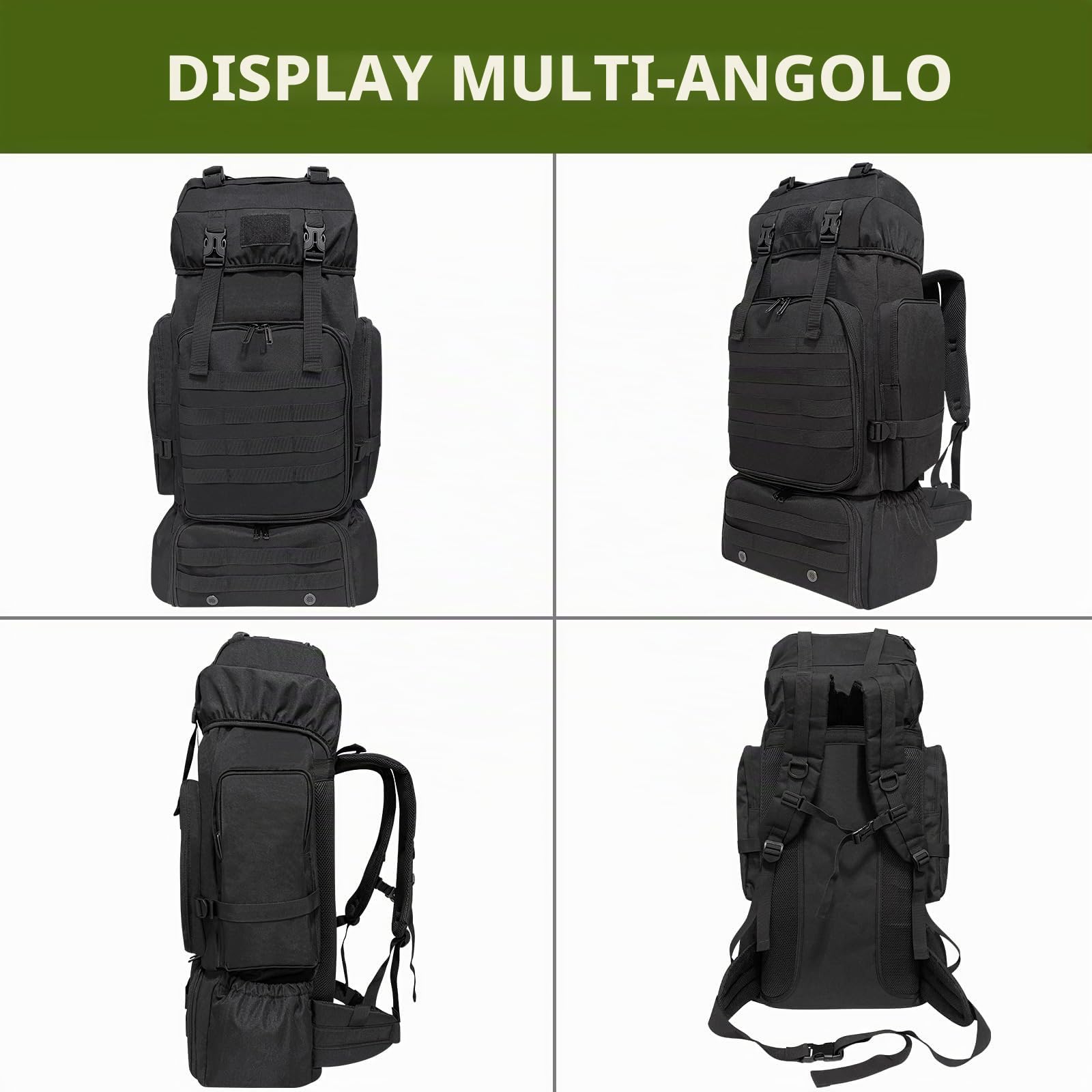 Zaino tattico militare Molle da 80 l, zaino da campeggio con scomparto per scarpe, zaino leggero da uomo, zaino da viaggio, zaino di sopravvivenza borsa