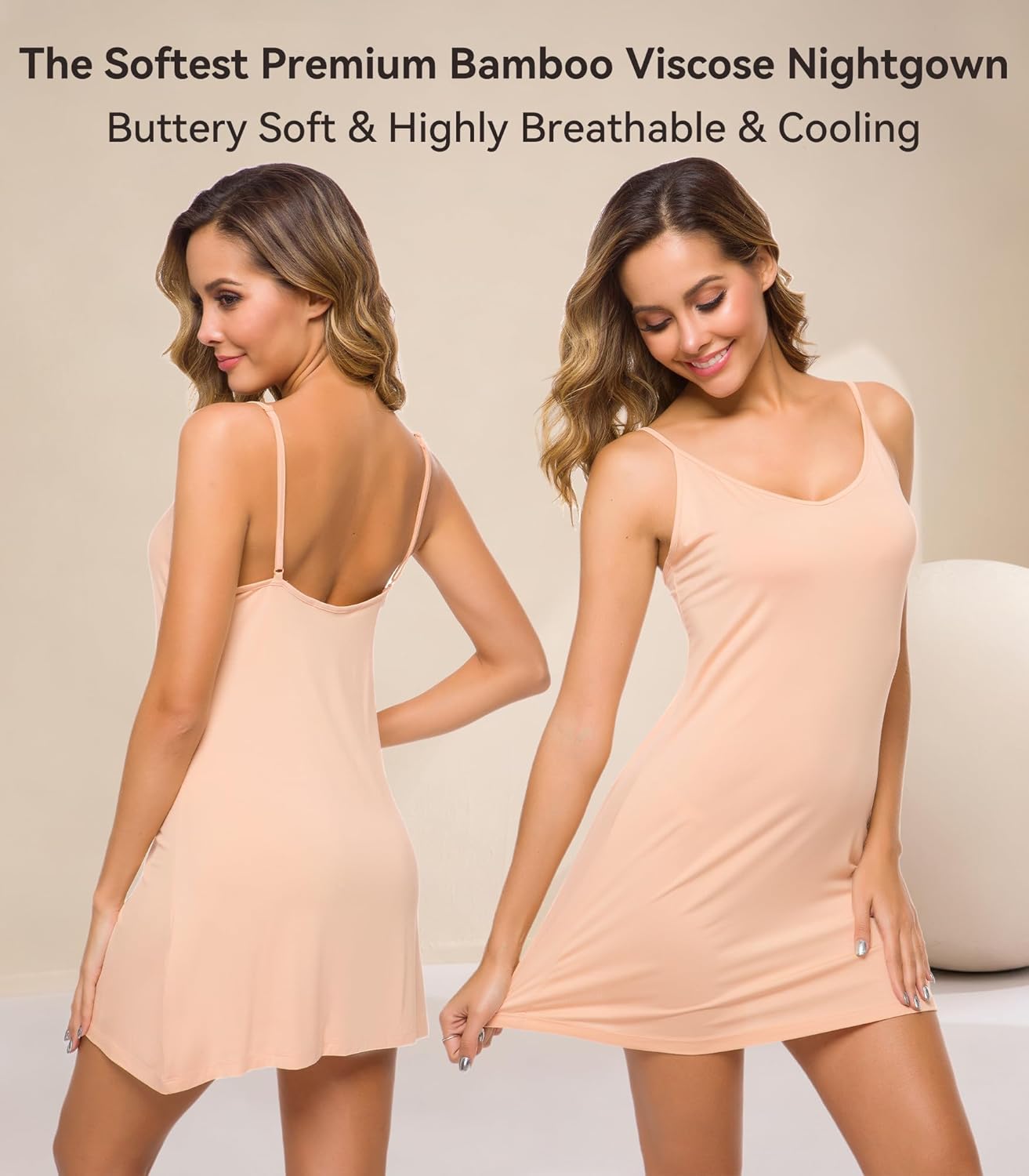 WiWi Slip Dress for Women Bamboo Viscose Spaghetti Strap Lingerie Sexy Cool Nightgowns Soft Sleep Chemise S-4X