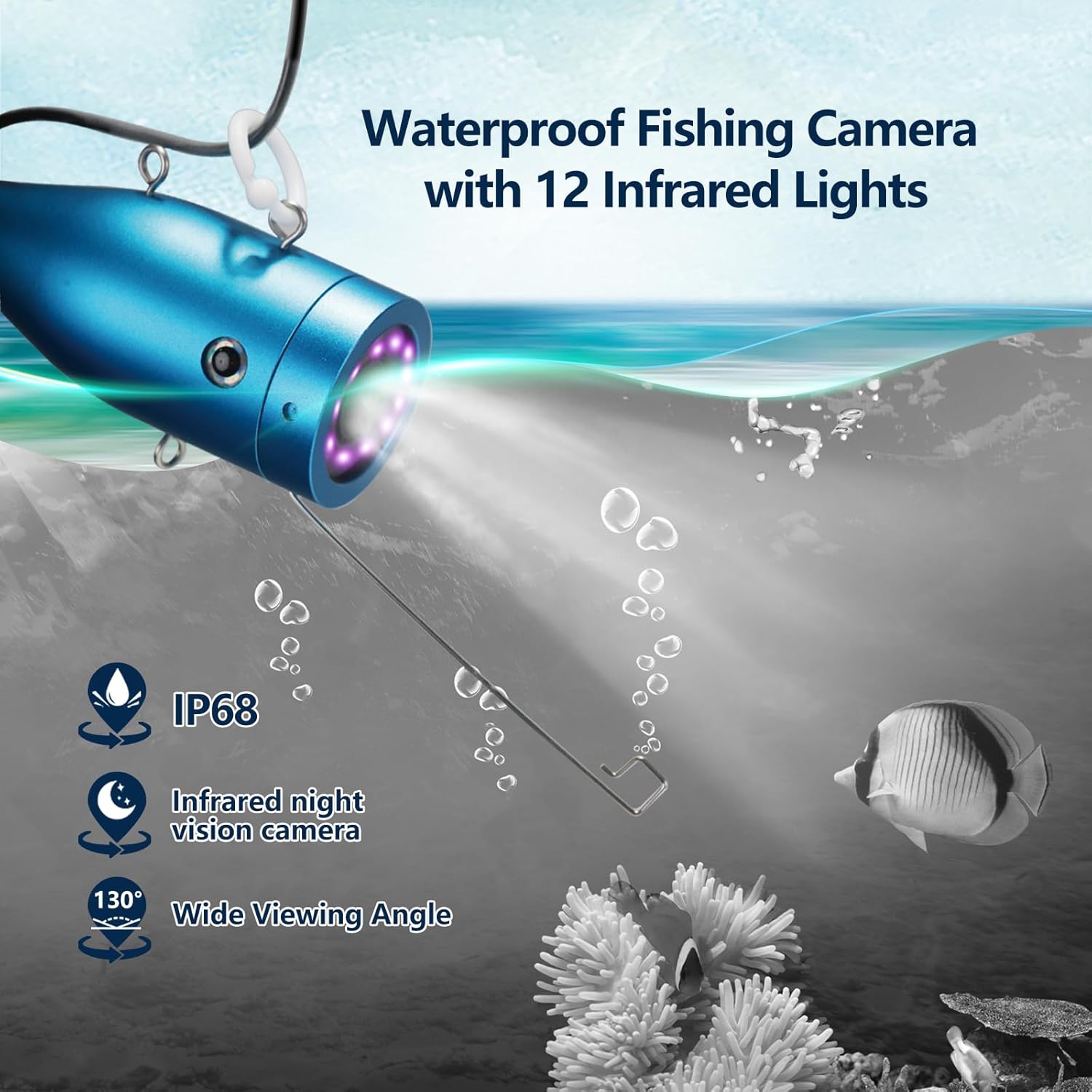 Portable Fish Finders,Underwater Fishing Camera with 7''IPS Screen,1000TVL Ice Fishing Camera with 12pcs Infrared Lights,6H Battery,USB-C Charging,49FT/15M Cable for Lake Boat Ice Fishing