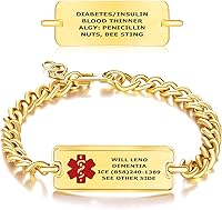 Vista 8 de Divoti Pulsera de Alerta de Identificación Médica Grabada Personalizada, Condiciones Personalizadas de 4 Líneas Cadena de Cuerda de Acero