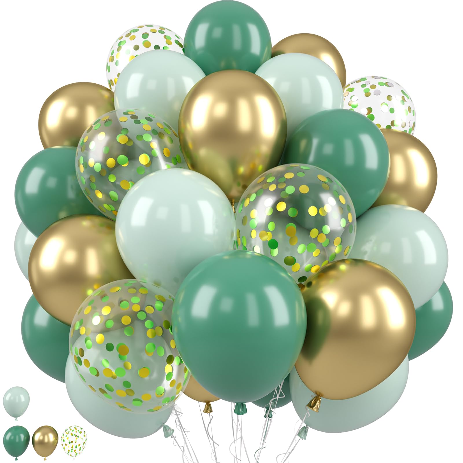 Sage Green Gold Balloons, Light Green Gold Balloon Mint Balloon Green Golden Confetti Balloons for Jungle Safari Baby Shower Decorations Boys Birthday Graduation Wedding Party Supplies
