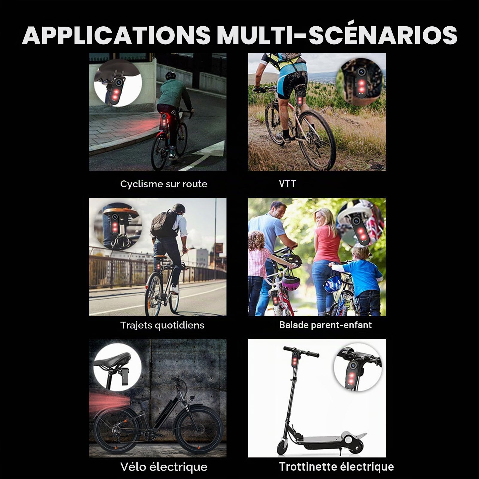 SENECESLI Caméra de la Vue Arrière à Vélo avec Feu Arrière, Enregistreur Vidéo Cycliste 1080p avec Batterie Rechargeable de 5000mA (32G)