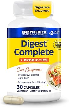 Enzymedica Digest Complete + Probiotics - Digestive Enzyme Supplement for Women & Men, Enzyme and Probiotic Capsules for Digestion, Gut Health Support, Helps Gas & Bloating, Vegetarian - 30 Caps