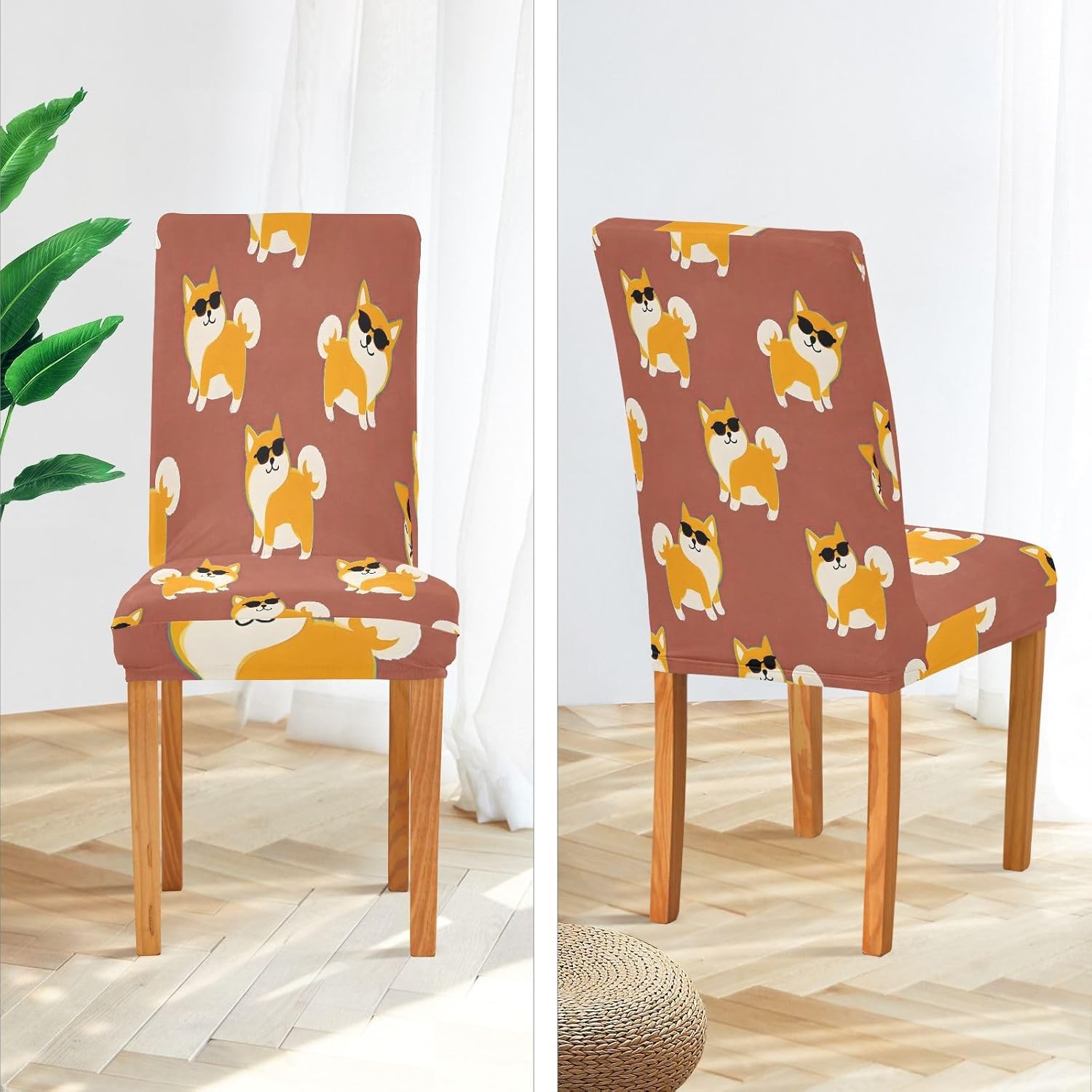 ALAZA Chair Covers for Dining Room, Corgi Sungalsses Pattern Stretch Chair Cover Sets Chair Protector Removable Washable for Ktichen Restaurant Hotel