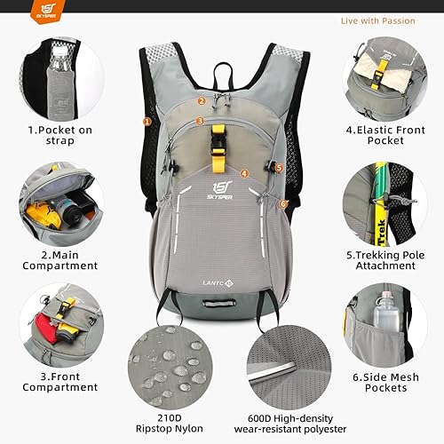 Miniatura 3 de SKYSPER Mochila de senderismo pequeña  Mochila de viaje de 15 L, ligera, resistente al agua, mochilas de senderismo para mujeres y hombres