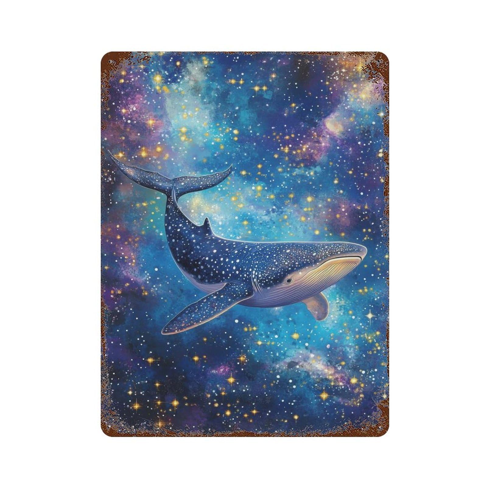 Whale in The Galaxy Weathered Tin Sign 15.7"x11.8", Rustic Home Decor for Office, Studio And Wall Decor
