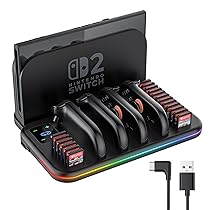 JORREP Supporto per Nintendo Switch 2 con Stazione di Ricarica, Porta Giochi e Dischi, 4 Joy Con in Ricarica, LED di Stato