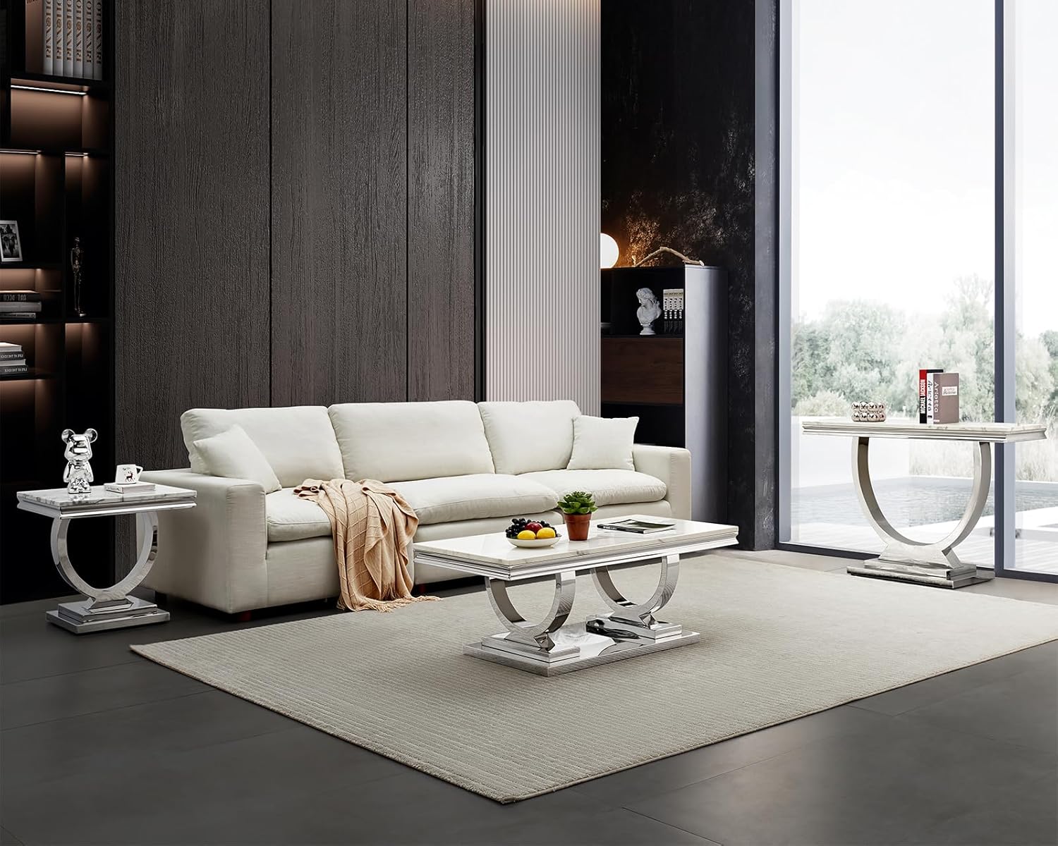 HomVent Coffee Tables with Marble Grain Top,Faux Marble Coffee Table with Gold/Chrome Legs,Imitation Marble Grain Central Tabl/Cocktail Table/Tea Table for Living Room Office