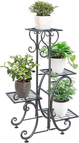 ZHAZHADI Soporte de metal para plantas para interiores y exteriores, estante para macetas de 4 niveles, estante de exhibición de macetas de hierro