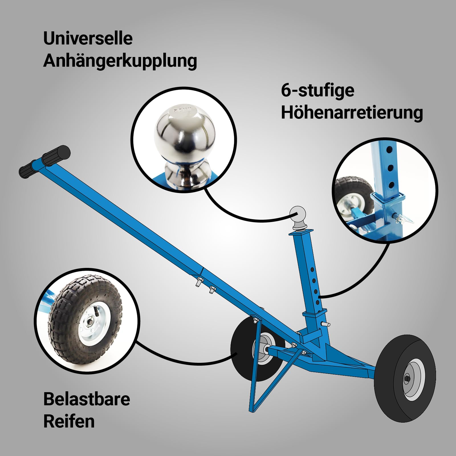 Bituxx Rangierhilfe Mover für Anhänger Trailer Hänger Rangierwagen Wohnwagen mit Kugelkupplung & Höhenverstellung einfaches Rangieren bis 270Kg