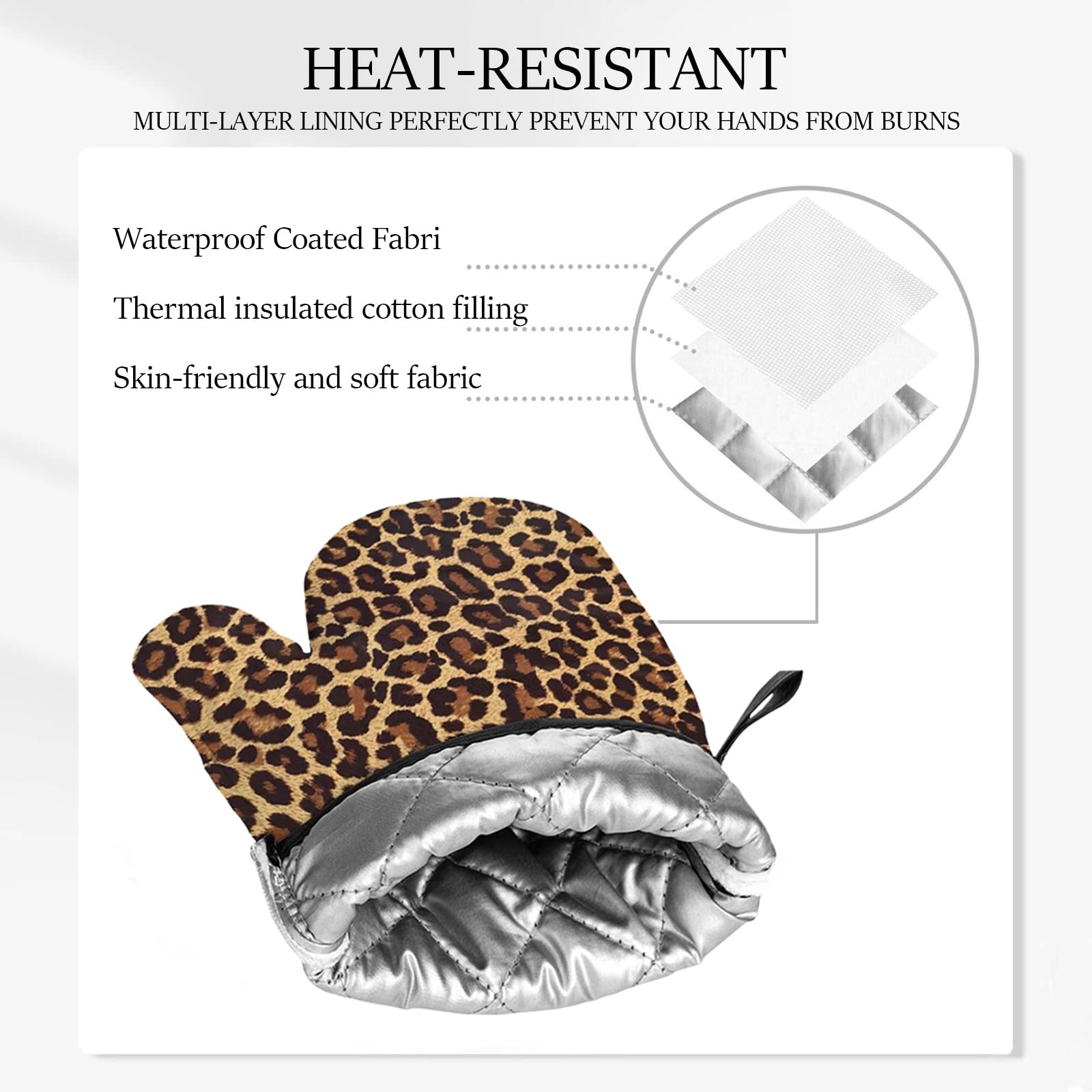 Juego de guantes de horno de silicona con estampado de leopardo, guantes de horno de silicona antideslizantes, 2 guantes de horno resistentes al calor, el mejor regalo para madre, esposa, guantes de 5