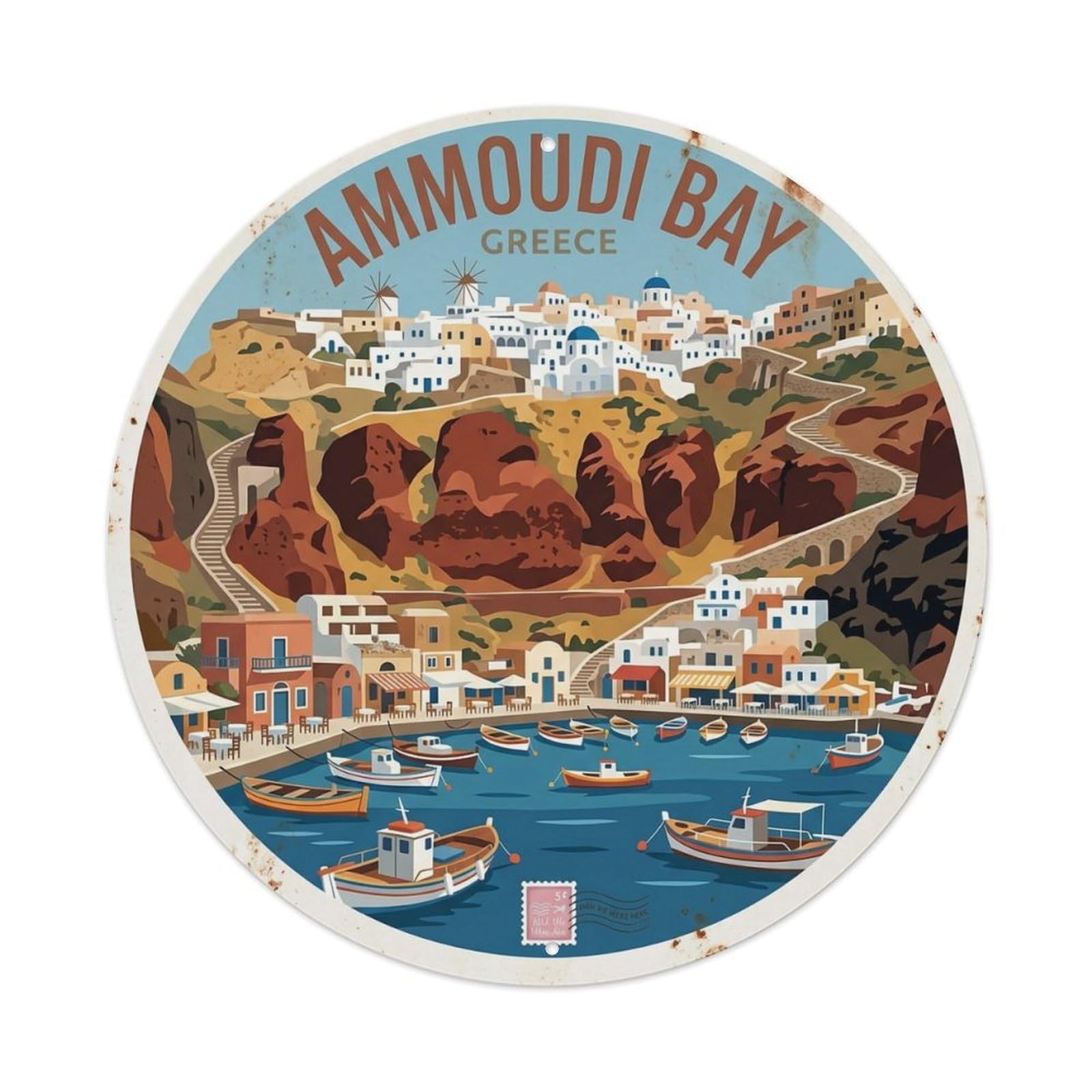 Fqnyr Style Metal Tin Sign Vintage Travel Ammoudi Santorini Bay