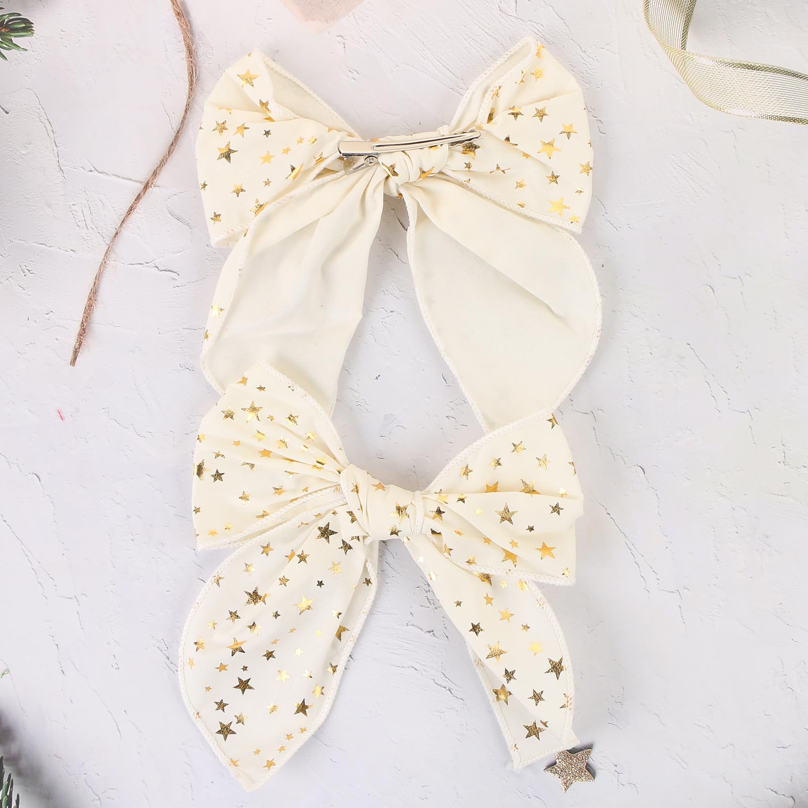 2pcs Cute Bows Hair Clips,UHOMENY Linen Plaid Bow Hairpins Hair Accessories for Girls Women Christmas Red Green Bowknot Hair Styling Clips Hair Barrettes (Beige) - Image 4