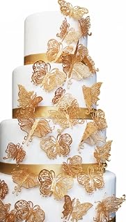 12 x Shiny Gold Royal Edible Sugar Cake Lace (Large 12 Butterflies)
