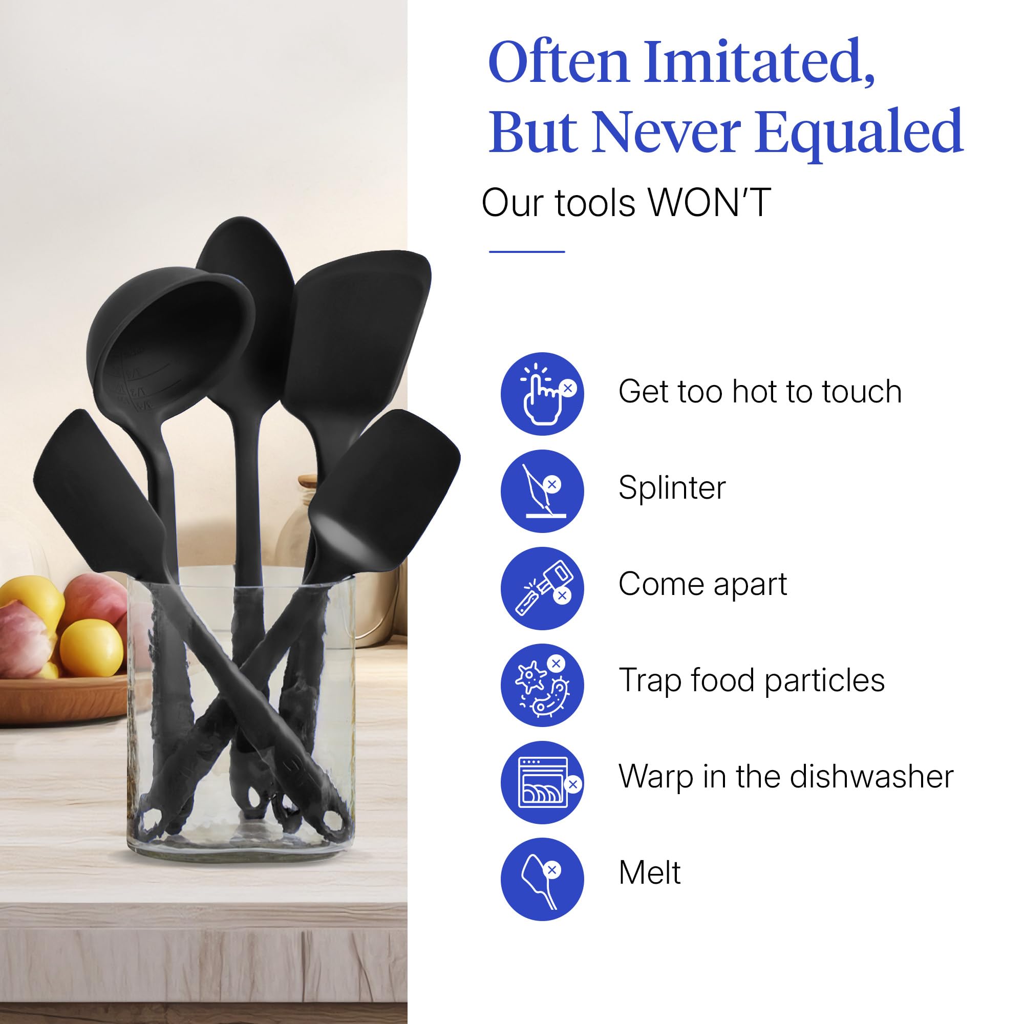 GIR: Get It Right - Juego de utensilios de cocina y espátulas de silicona, 5 piezas, color negro, resistente al calor hasta 218.3 °C, antiarañazos y apto para lavavajillas