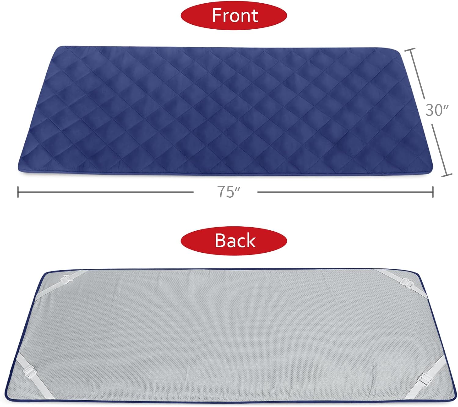 Cot Mattress Pad Topper Non-Slip Super Soft Comfortable Sleeping Pad 75"x30" for Camping Cot/Rv Bunk/Narrow Twin Beds, Navy