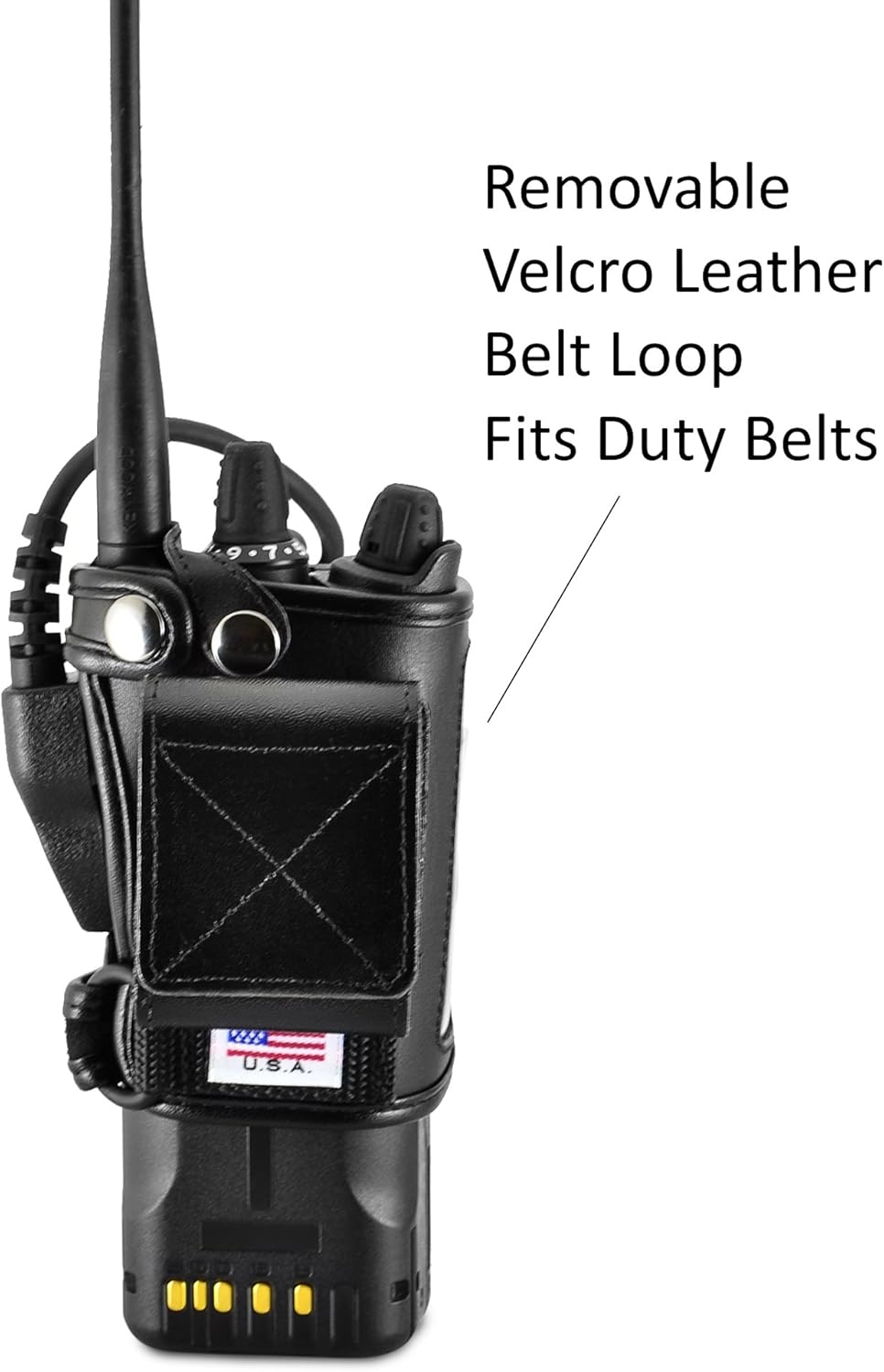 Turtleback Carry Holder for Kenwood VP6000 Viking 6000 Fire and Police Two Way Radio Belt Clip Holster Case, Black Leather Pouch with Heavy Duty Rotating Ratcheting 2.25" Belt Loop Made in USA