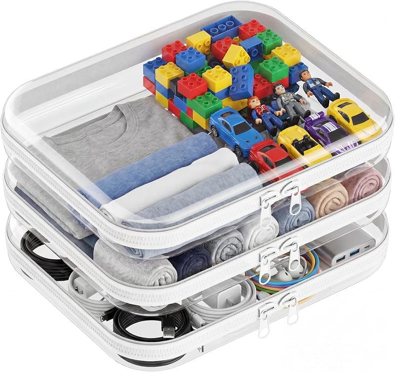 Necessaire habgp com zíper e casco rígido transparente, Pacote com 3